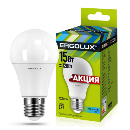 Лампа светодиодная Ergolux   LED-A60P-15W-E27-4K,1