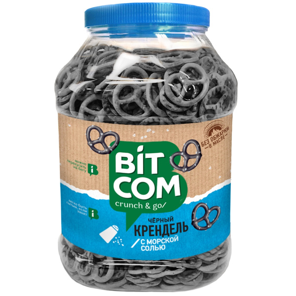 Сушки Крендель чёрный с морской солью Bitcom банка 460 г