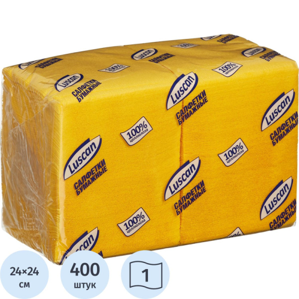Салфетки бумажные Luscan Profi Pack 1сл24х24 желтые 400шт/уп