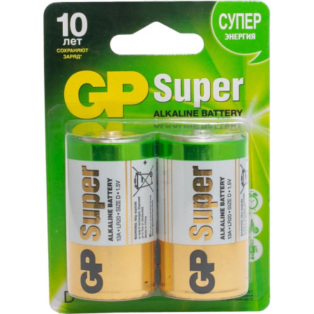 Батарейка GP Super D/LR20/13A алкалин.,GP13A - 2CR2, бл/2