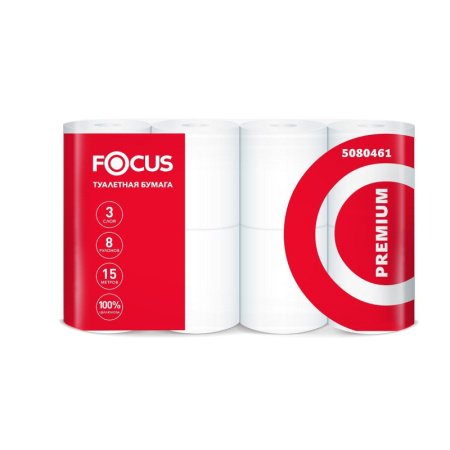 Бумага туалетная FOCUS PREMIUM 3 слоя, 8 рул/уп