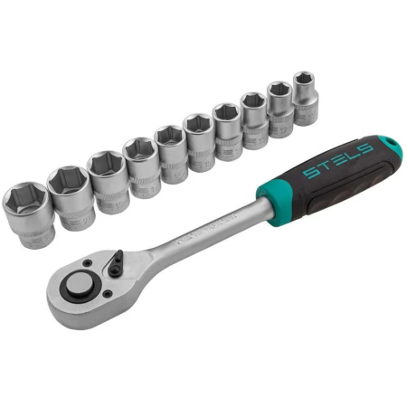 Набор головок торцевых, 1/2,  10-22 мм, с трещот. ключом, CrV,11 шт (14127)