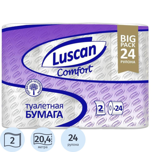 Бумага туалетная Luscan Comfort 2сл бел 100%цел вт 20,04м 167л 24шт/уп_НСК