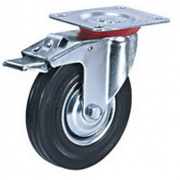 Колесо для тележки SCb 200, повор, литая резина, тормоз, 200мм