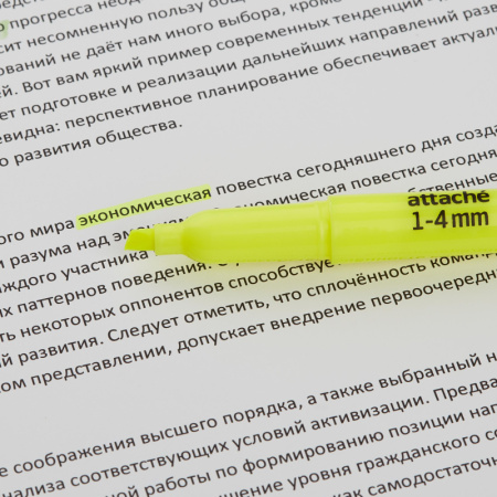 Маркер текстовыделитель желтый 1-3,9мм Attache