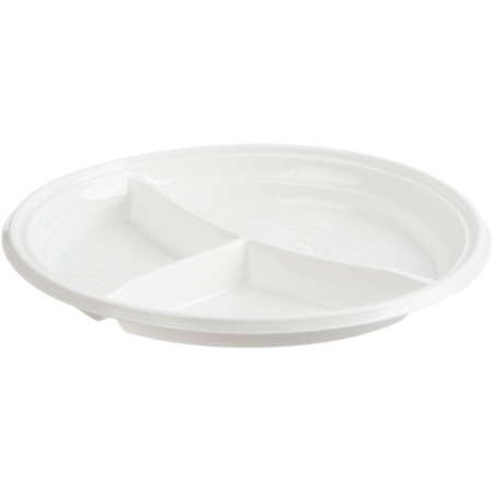 Тарелка одноразовая d-205мм, 3-х секционная белая, ПС 100шт/уп