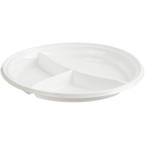 Тарелка одноразовая d-205мм, 3-х секционная белая, ПС 100шт/уп