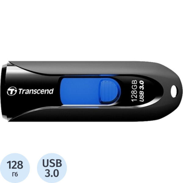 Флеш-память Transcend JetFlash 790, 128Gb, USB 3.1 G1, ч/син, TS128GJF790K