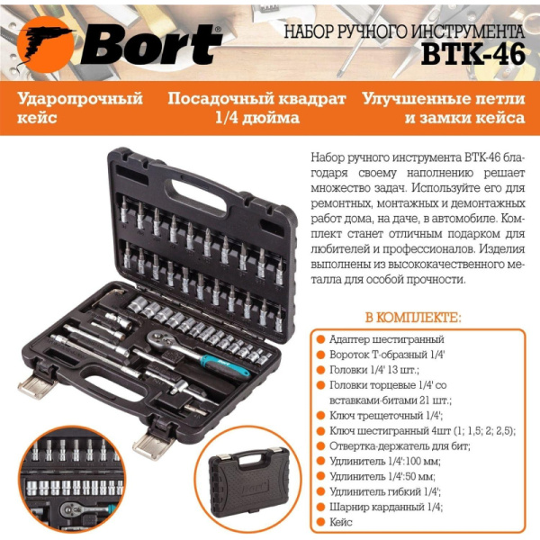 Набор инструмента ручного BORT BTK-46 (91279903)