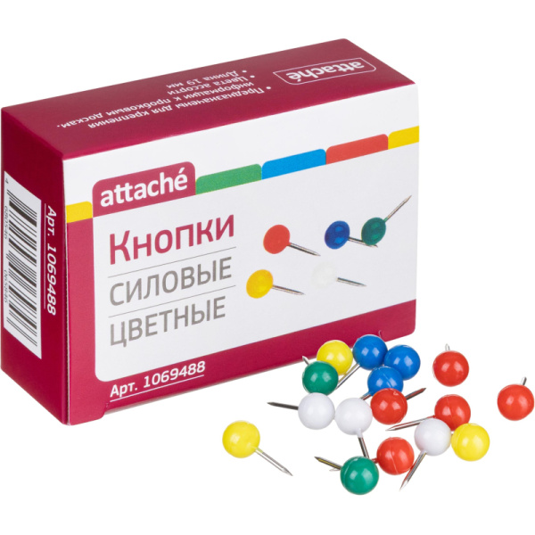 Кнопки силовые д/пробковых досок Attache ШАРИКИ,пластик,ассорти,50шт/уп