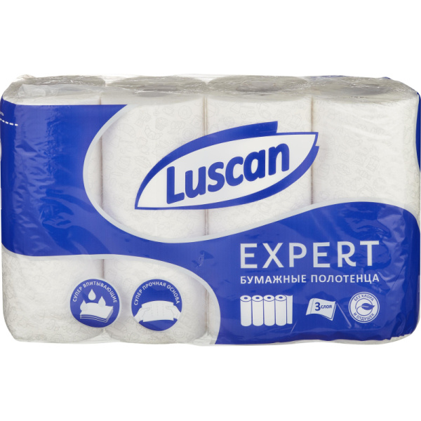 Полотенца бумажные Luscan Expert 3сл с тиснением и перф 4шт/уп_НСК