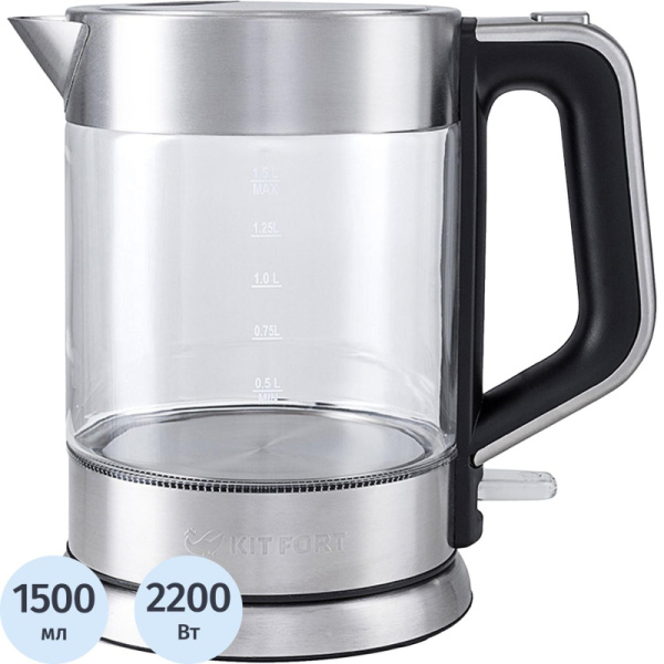 Чайник Kitfort КТ-617, 2200 Вт, 1,5 л, стекло