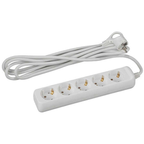 Удлинитель ЭРА, 5 роз/5м/3х1мм/16А/3500Вт, с заземл, белый, U-5e-5m-3x1