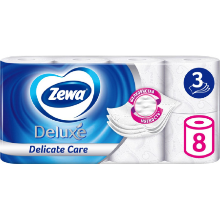 Бумага туалетная Zewa Deluxe 3сл бел 100%цел втул 20,7м 150л 8рул/уп 5366