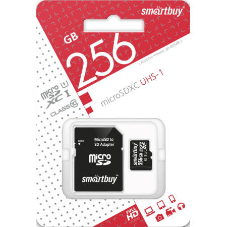 Карта памяти SmartBuy microSDXC 256Gb UHS-I Cl10 +ад, SB256GBSDCL10-01