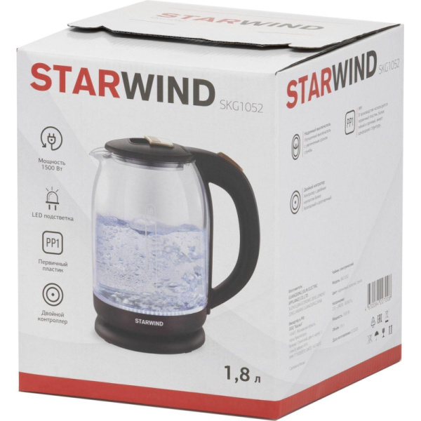 Чайник Starwind SKG1052 1.8л. 1500Вт коричневый (стекло)