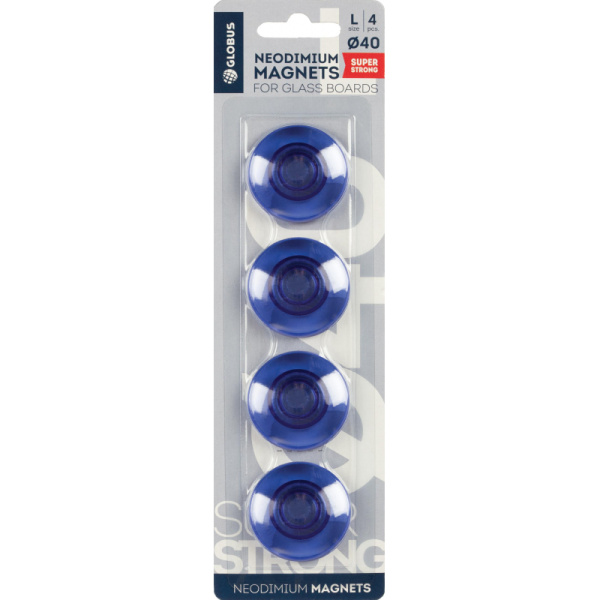Магнитный держатель неодим.для стекл.досок Глобус МН40ПС 40мм 4 шт/блистер