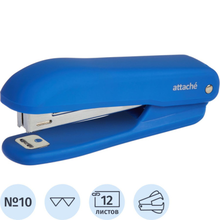 Степлер Attache Comfort до 12 лис., soft touch покрыт, синий,№10 антистеп