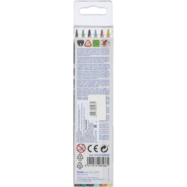 Карандаши цветные Milan Happy Bots, 6 цв., 072331506HB