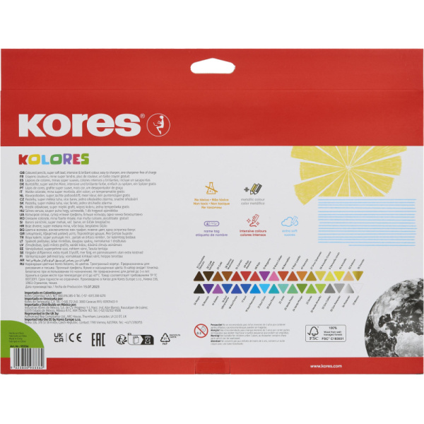 Карандаши цветные 36цв 3-гран,точилка Kores 93336.01