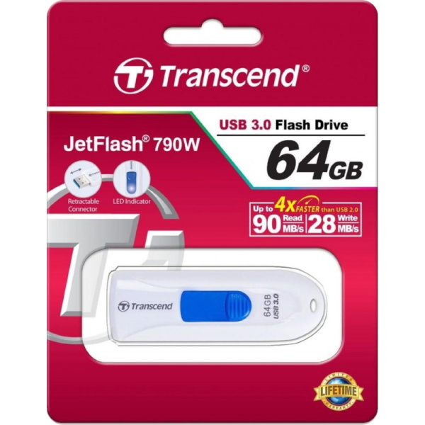 Флеш-память Transcend JetFlash 790, 64Gb, USB 3.1 G1, б/син, TS64GJF790W
