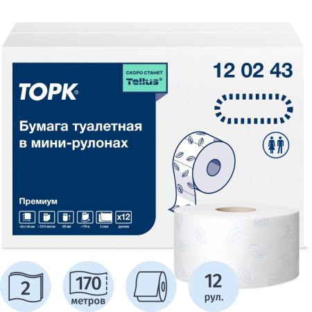Бумага туалетная Торк Премиум T2 2с мин бел170м 850л 110253/120243 12рул/уп
