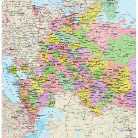 Настенная карта РФ политико-административная 1:8,8млн.,1,0х0,7м.
